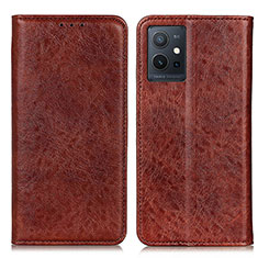 Leather Case Stands Flip Cover Holder K09Z for Vivo Y75 5G Brown