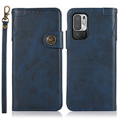 Leather Case Stands Flip Cover Holder K09Z for Xiaomi Redmi Note 10 5G Blue