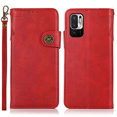 Leather Case Stands Flip Cover Holder K09Z for Xiaomi Redmi Note 10 JE 5G Red