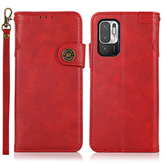 Leather Case Stands Flip Cover Holder K09Z for Xiaomi Redmi Note 10T 5G Red