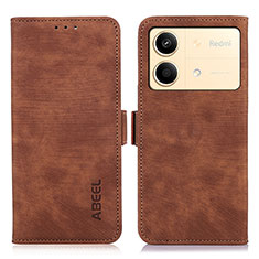 Leather Case Stands Flip Cover Holder K09Z for Xiaomi Redmi Note 13R Pro 5G Brown