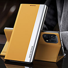Leather Case Stands Flip Cover Holder L01 for Oppo Find X5 Pro 5G Yellow