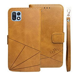 Leather Case Stands Flip Cover Holder L01 for Samsung Galaxy F42 5G Brown