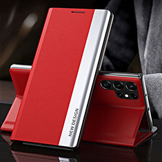 Leather Case Stands Flip Cover Holder L01 for Samsung Galaxy S24 Ultra 5G Red