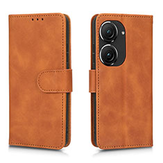 Leather Case Stands Flip Cover Holder L01Z for Asus Zenfone 9 Brown