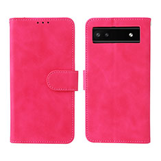 Leather Case Stands Flip Cover Holder L01Z for Google Pixel 6a 5G Hot Pink