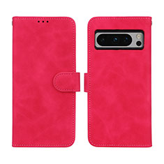 Leather Case Stands Flip Cover Holder L01Z for Google Pixel 8 Pro 5G Hot Pink