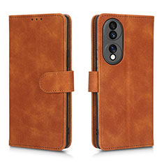 Leather Case Stands Flip Cover Holder L01Z for Huawei Honor 70 5G Brown