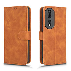 Leather Case Stands Flip Cover Holder L01Z for Huawei Honor 80 Pro 5G Brown