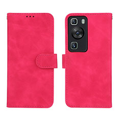 Leather Case Stands Flip Cover Holder L01Z for Huawei P60 Hot Pink