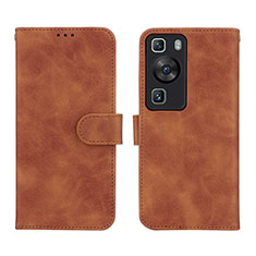 Leather Case Stands Flip Cover Holder L01Z for Huawei P60 Pro Brown