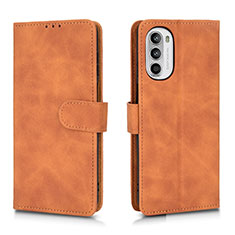 Leather Case Stands Flip Cover Holder L01Z for Motorola MOTO G52 Brown