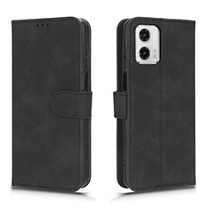 Leather Case Stands Flip Cover Holder L01Z for Motorola Moto G73 5G Black