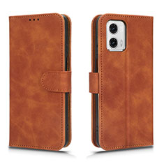 Leather Case Stands Flip Cover Holder L01Z for Motorola Moto G73 5G Brown