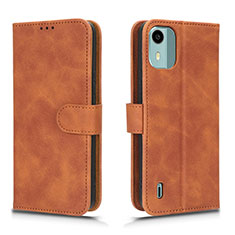 Leather Case Stands Flip Cover Holder L01Z for Nokia C12 Brown