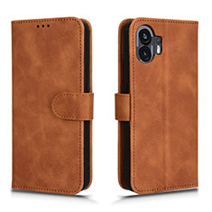 Leather Case Stands Flip Cover Holder L01Z for Nothing Phone 2 Brown