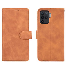 Leather Case Stands Flip Cover Holder L01Z for Oppo A94 4G Brown