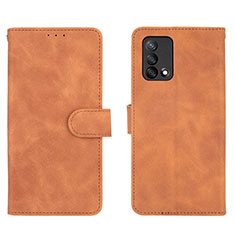 Leather Case Stands Flip Cover Holder L01Z for Oppo A95 4G Brown