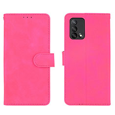 Leather Case Stands Flip Cover Holder L01Z for Oppo A95 4G Hot Pink