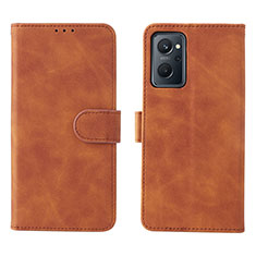 Leather Case Stands Flip Cover Holder L01Z for Oppo A96 4G Brown