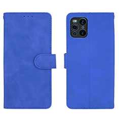 Leather Case Stands Flip Cover Holder L01Z for Oppo Find X3 Pro 5G Blue