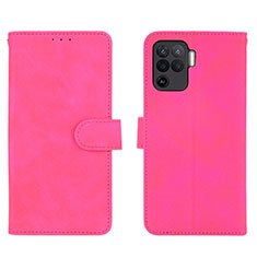 Leather Case Stands Flip Cover Holder L01Z for Oppo Reno5 F Hot Pink