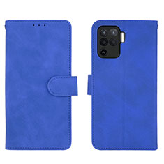 Leather Case Stands Flip Cover Holder L01Z for Oppo Reno5 Lite Blue