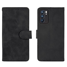 Leather Case Stands Flip Cover Holder L01Z for Oppo Reno6 5G Black