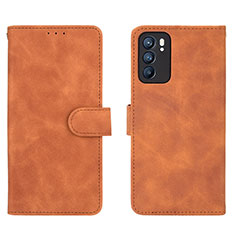 Leather Case Stands Flip Cover Holder L01Z for Oppo Reno6 5G Brown