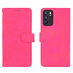 Leather Case Stands Flip Cover Holder L01Z for Oppo Reno6 5G Hot Pink