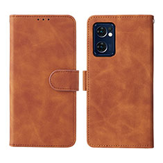 Leather Case Stands Flip Cover Holder L01Z for Oppo Reno7 5G Brown