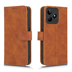 Leather Case Stands Flip Cover Holder L01Z for Realme C53 Brown