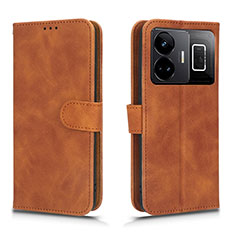 Leather Case Stands Flip Cover Holder L01Z for Realme GT5 5G Brown