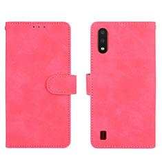 Leather Case Stands Flip Cover Holder L01Z for Samsung Galaxy A01 SM-A015 Hot Pink