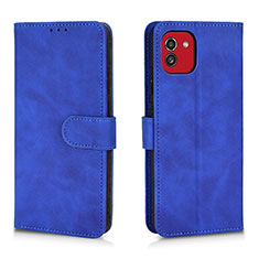 Leather Case Stands Flip Cover Holder L01Z for Samsung Galaxy A03 Blue