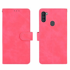 Leather Case Stands Flip Cover Holder L01Z for Samsung Galaxy A11 Hot Pink