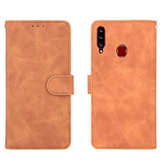 Leather Case Stands Flip Cover Holder L01Z for Samsung Galaxy A20s Brown