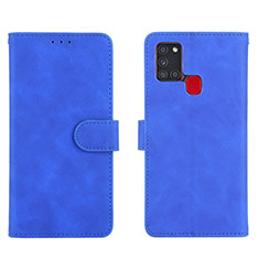 Leather Case Stands Flip Cover Holder L01Z for Samsung Galaxy A21s Blue