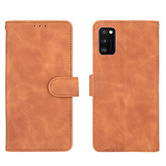 Leather Case Stands Flip Cover Holder L01Z for Samsung Galaxy A41 Brown