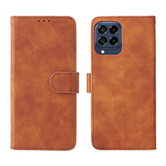 Leather Case Stands Flip Cover Holder L01Z for Samsung Galaxy M53 5G Brown