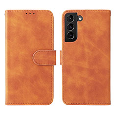 Leather Case Stands Flip Cover Holder L01Z for Samsung Galaxy S21 5G Brown