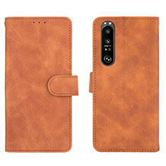 Leather Case Stands Flip Cover Holder L01Z for Sony Xperia 1 III Brown