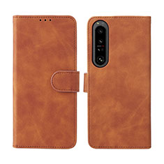 Leather Case Stands Flip Cover Holder L01Z for Sony Xperia 1 IV Brown