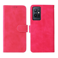 Leather Case Stands Flip Cover Holder L01Z for Vivo T1 5G India Hot Pink