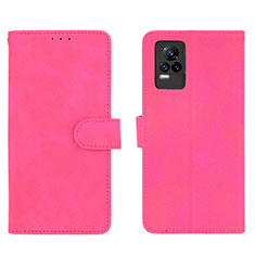 Leather Case Stands Flip Cover Holder L01Z for Vivo V21e 4G Hot Pink