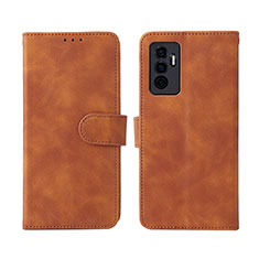 Leather Case Stands Flip Cover Holder L01Z for Vivo V23e 5G Brown