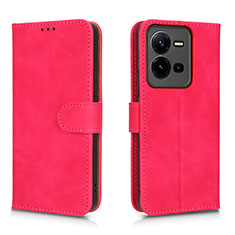 Leather Case Stands Flip Cover Holder L01Z for Vivo V25 5G Hot Pink