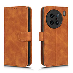 Leather Case Stands Flip Cover Holder L01Z for Vivo X90 Pro+ Plus 5G Brown