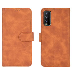 Leather Case Stands Flip Cover Holder L01Z for Vivo Y12s (2021) Brown