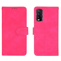 Leather Case Stands Flip Cover Holder L01Z for Vivo Y20T Hot Pink